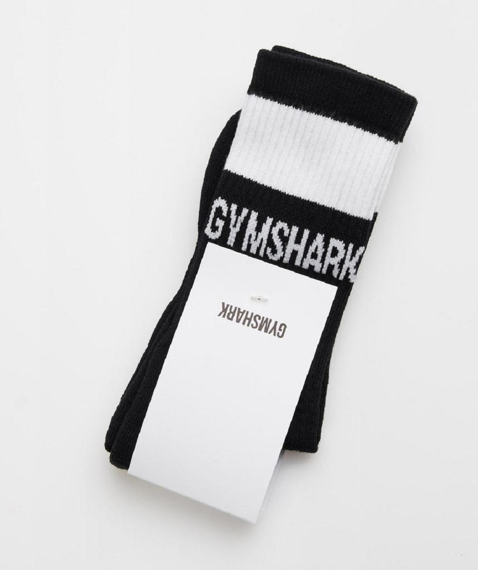 Skarpety Damskie Gymshark Premium Jacquard Single Czarne Białe | PL 2129QMA